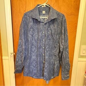 Peter Millar Men's XL Blue Paisley Long Sleeved Button Down Shirt
